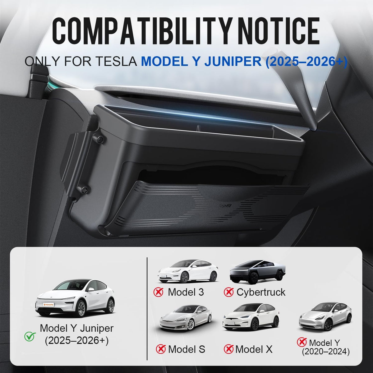 Under Dash Storage Box for Tesla Model Y Juniper 2025-2026, Driver Side Organizer under Steering Wheel, Dashboard Storage Compartment, No Drill No Adhesive