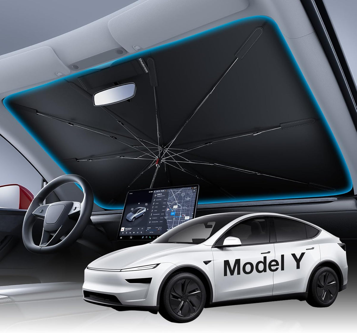 Windshield Sun Shade Umbrella for Tesla Model Y Juniper 2020–2026