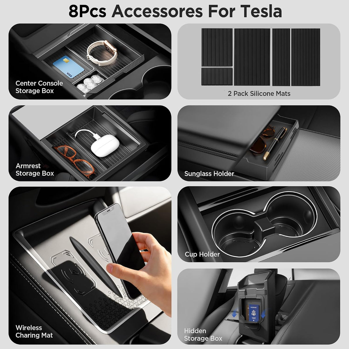 8PCS Console Organizer for Tesla Model Y/3 Accessories