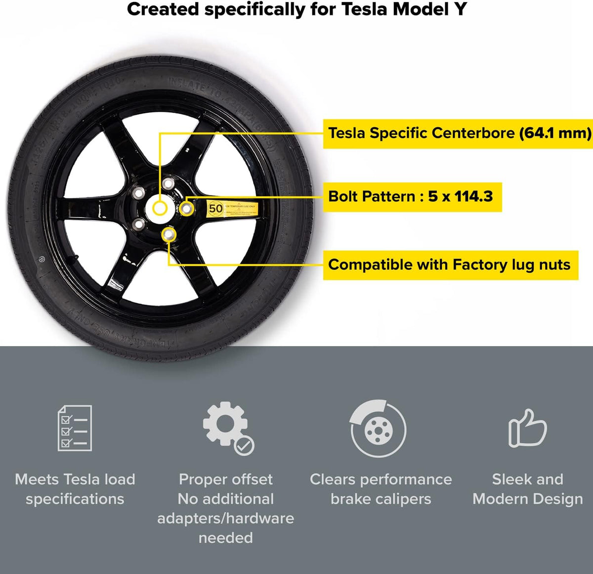 Spare Wheel Tire Kit Fits Tesla Model Y (2020-2026) + Juniper