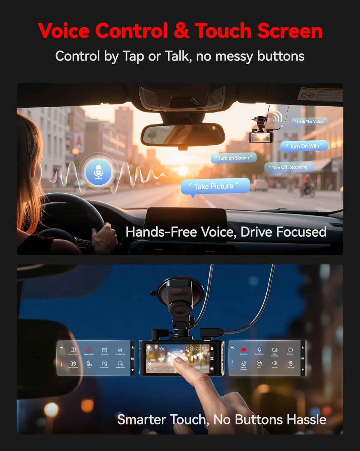 4K STARVIS 2 Dashcam Front Rear, 5Ghz Wifi 20Mb/S, Voice Control
