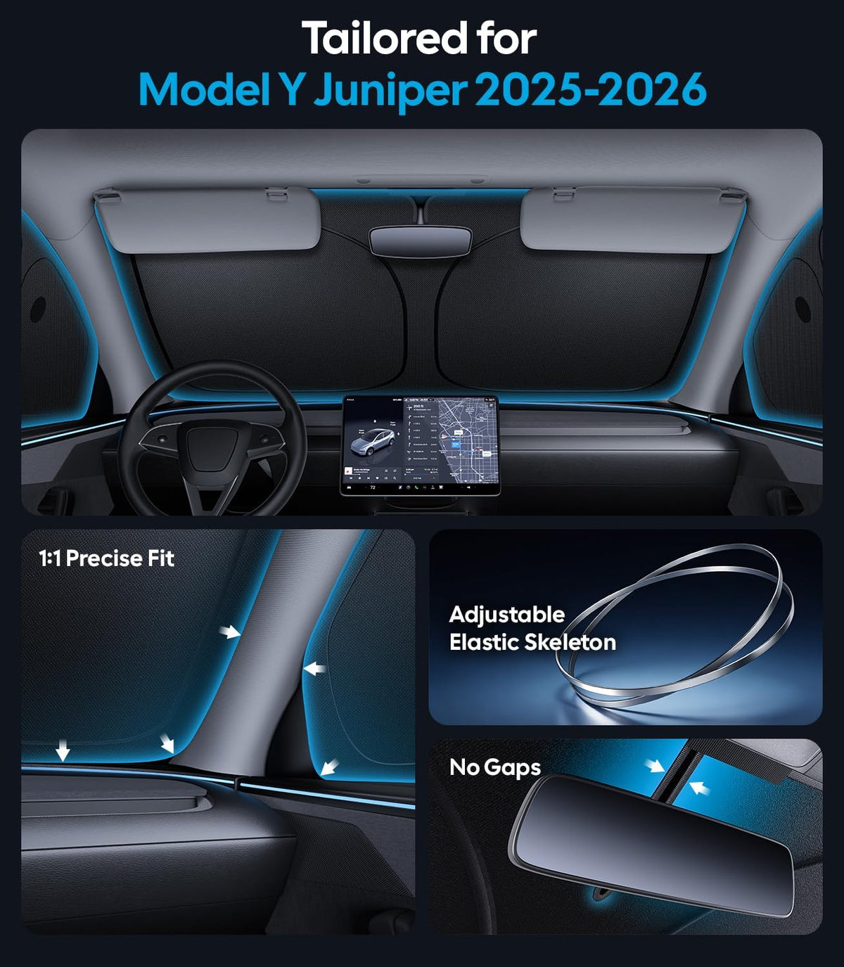 2026 8PC Full Set Window Sunshade for Tesla Model Y Juniper 2025-2026