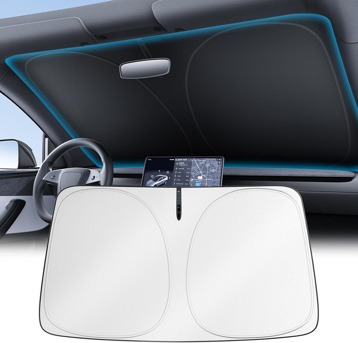 2026 Upgraded Universal Windshield Sun Shade for Cars, 100% Light Blocking 210D Oxford Sunshade, Foldable Heat Shield Keeps Interior Cool, Includes Storage Bag, XL (69" X 38")
