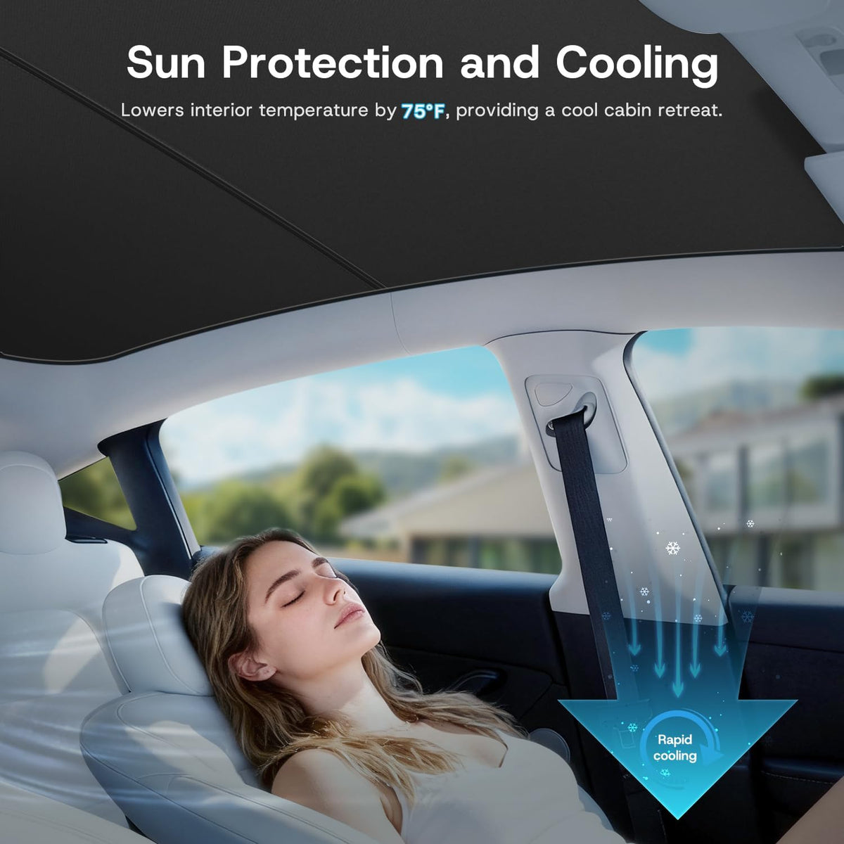 For Tesla Model Y Juniper Sunshade Roof - Graphene Coated Roof Shade, Heat Reduction Glass Cover, Blackout Sun Shield Model Y Juniper 2025 2026 Accessories (Black, Model Y Juniper 2025-2026)