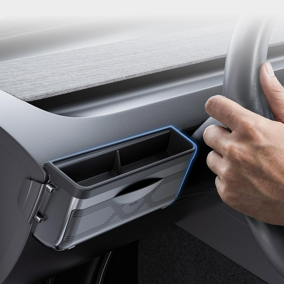 Under Dash Storage Box for Tesla Model Y Juniper 2025-2026, Driver Side Organizer under Steering Wheel, Dashboard Storage Compartment, No Drill No Adhesive