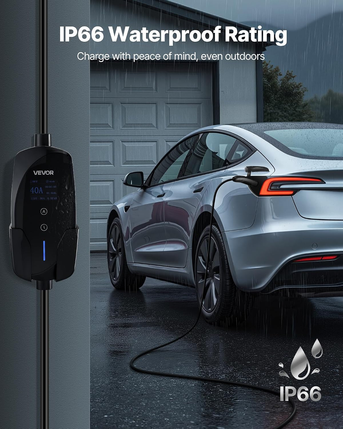 Level 2 Tesla Charger, 40 Amp Adjustable Current, 240V Portable Home Electric Car EV Charger with 25 Ft Charging Cable, NEMA 14-50P Plug, LCD Display, NACS Connector, for Tesla Model Y/X/3/S