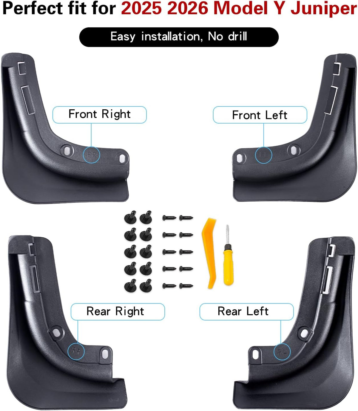 Mud Flaps for Tesla Model Y Juniper 2025-2026 TPE No-Drill Splash Guards