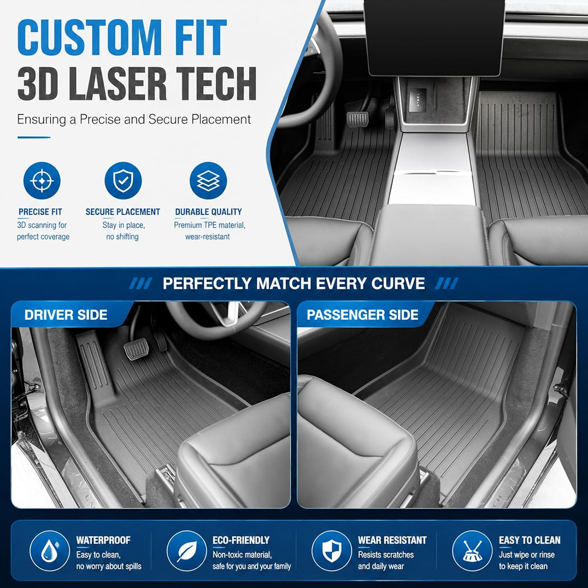 Tesla Model Y Juniper 2025-2026 13-Piece All-Weather Floor Mats & Double-Layer Center Console Organizer – Full Interior Protection & Smart Storage (Not for Standard)