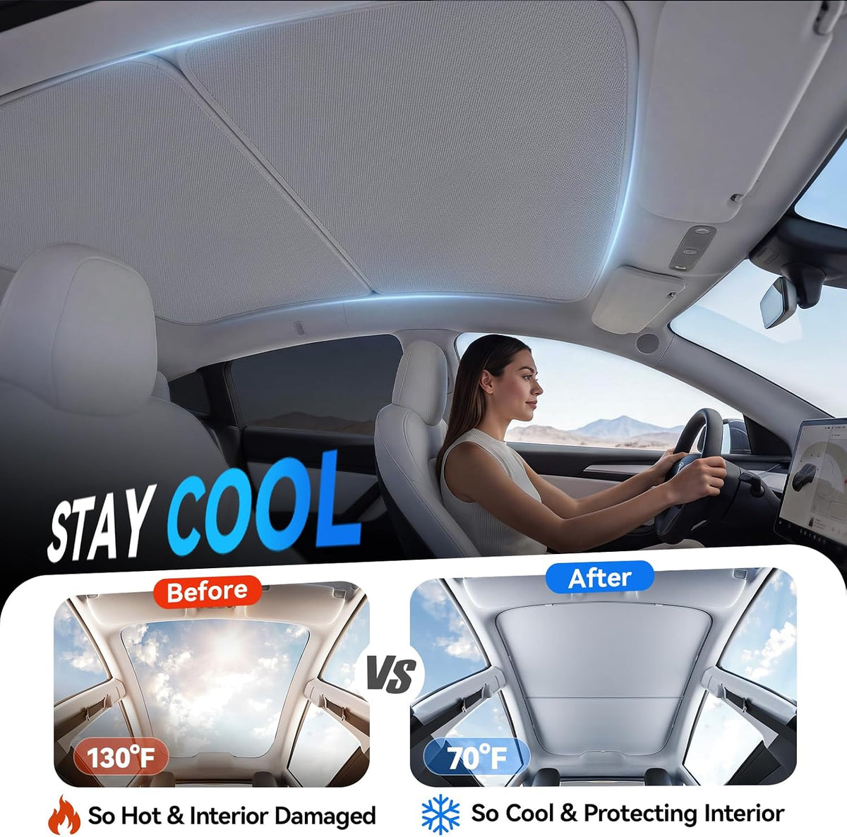 Tesla Model Y Juniper 2025-2026 Sunshade Roof Never Sag UPF50+ 99% UV Grey