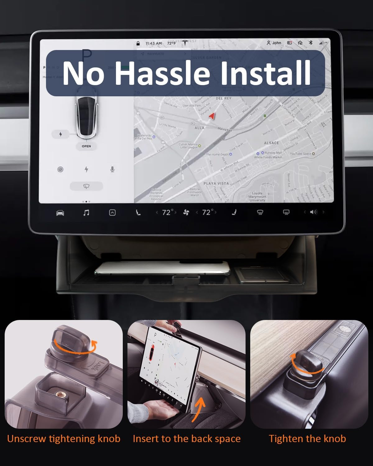 Hidden under Screen Storage for Tesla Model Y Model 3 Accessories 2020-2026