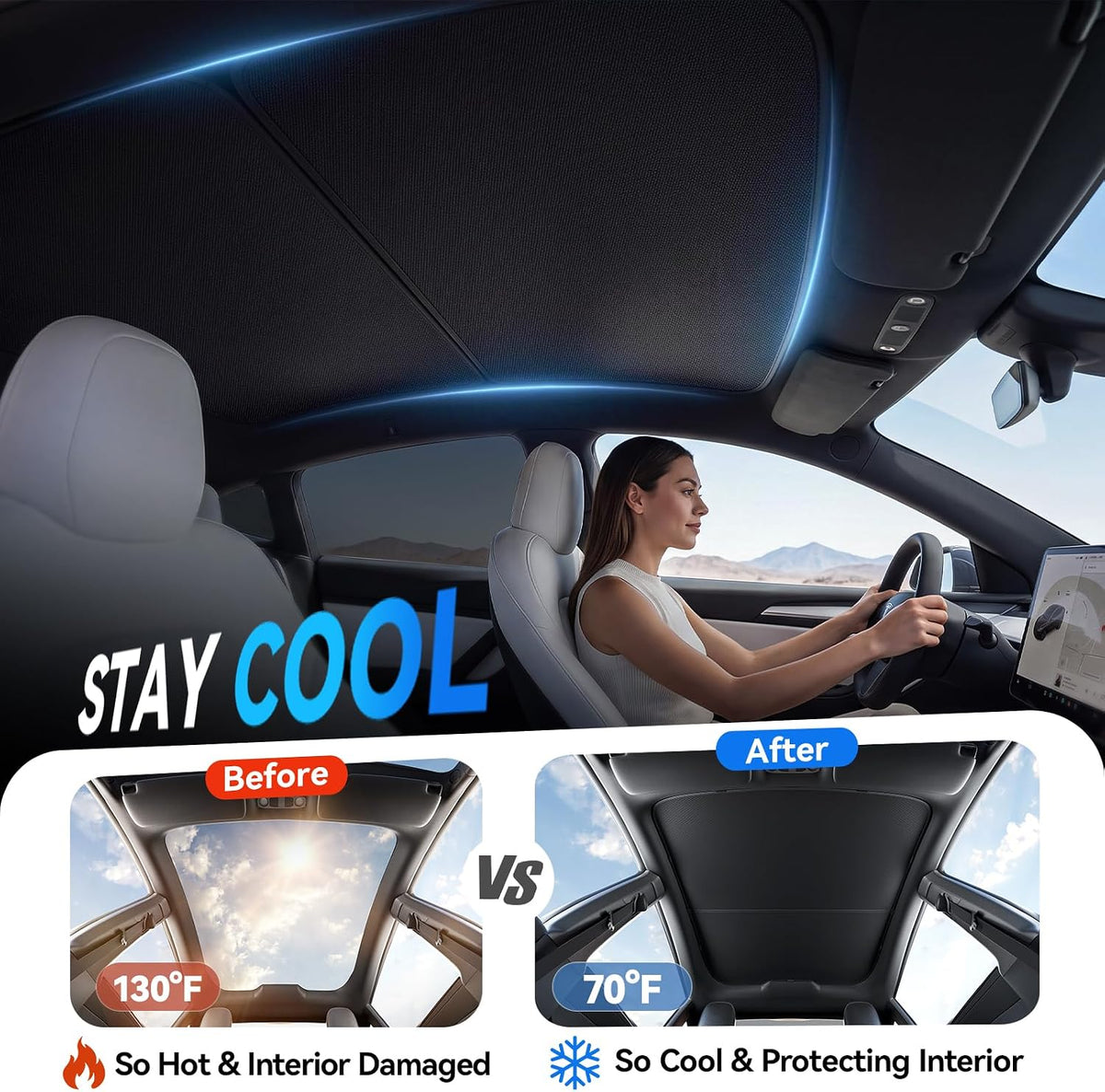 Tesla Model Y Juniper 2025-2026 Sunshade Roof Never Sag UPF50+ 99% UV Block
