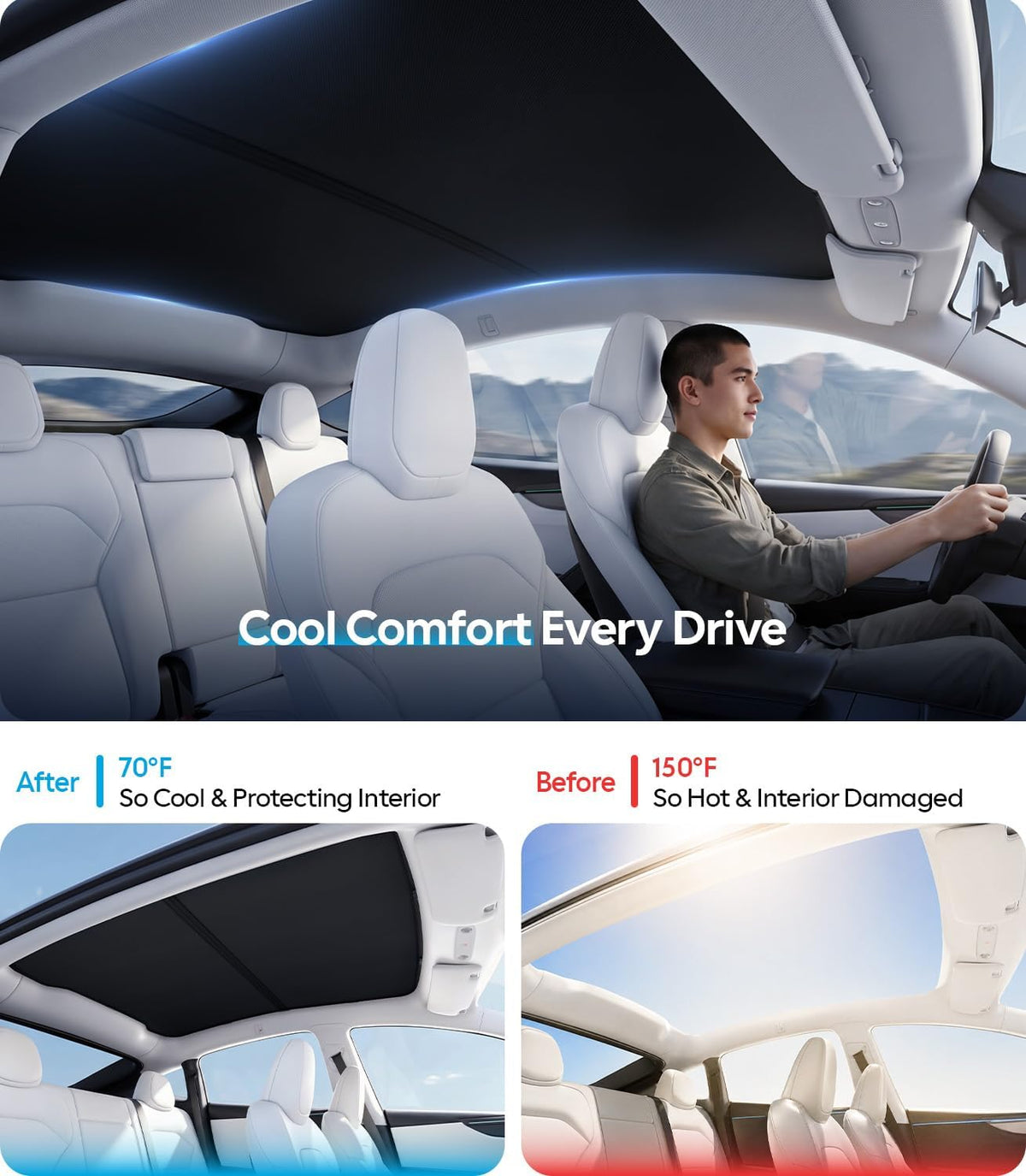 for Tesla Model Y Juniper Accessories Sunshade Roof, Interior Black