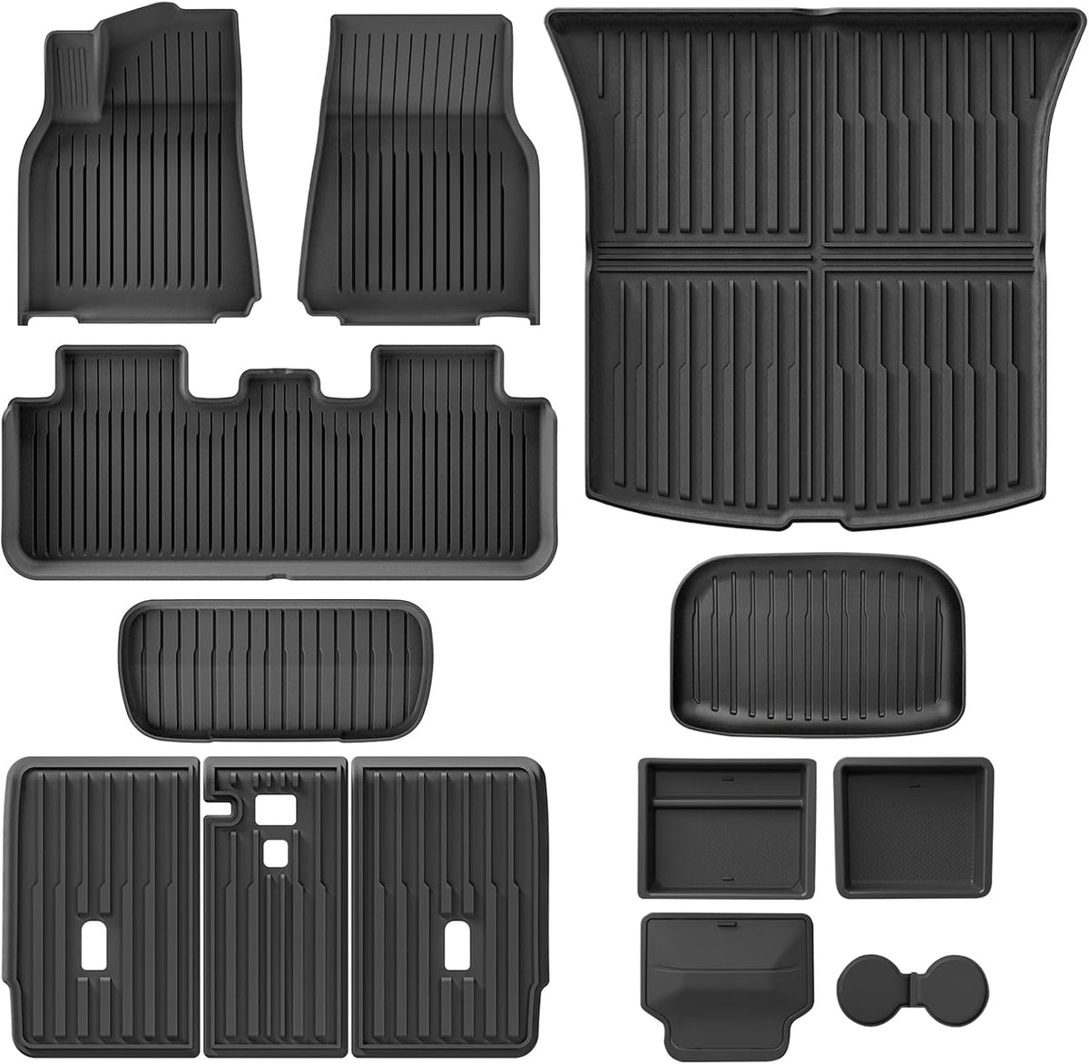 Tesla Model Y Juniper 2025-2026 13-Piece All-Weather Floor Mats & Double-Layer Center Console Organizer – Full Interior Protection & Smart Storage (Not for Standard)