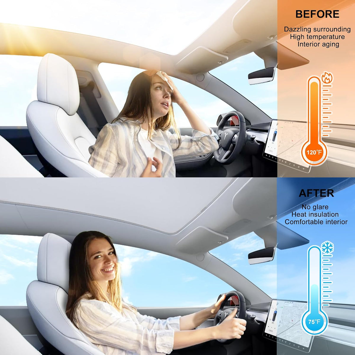Tesla Model 3 2019-2023 Roof Sunshade, Foldable Sun Shade Cover