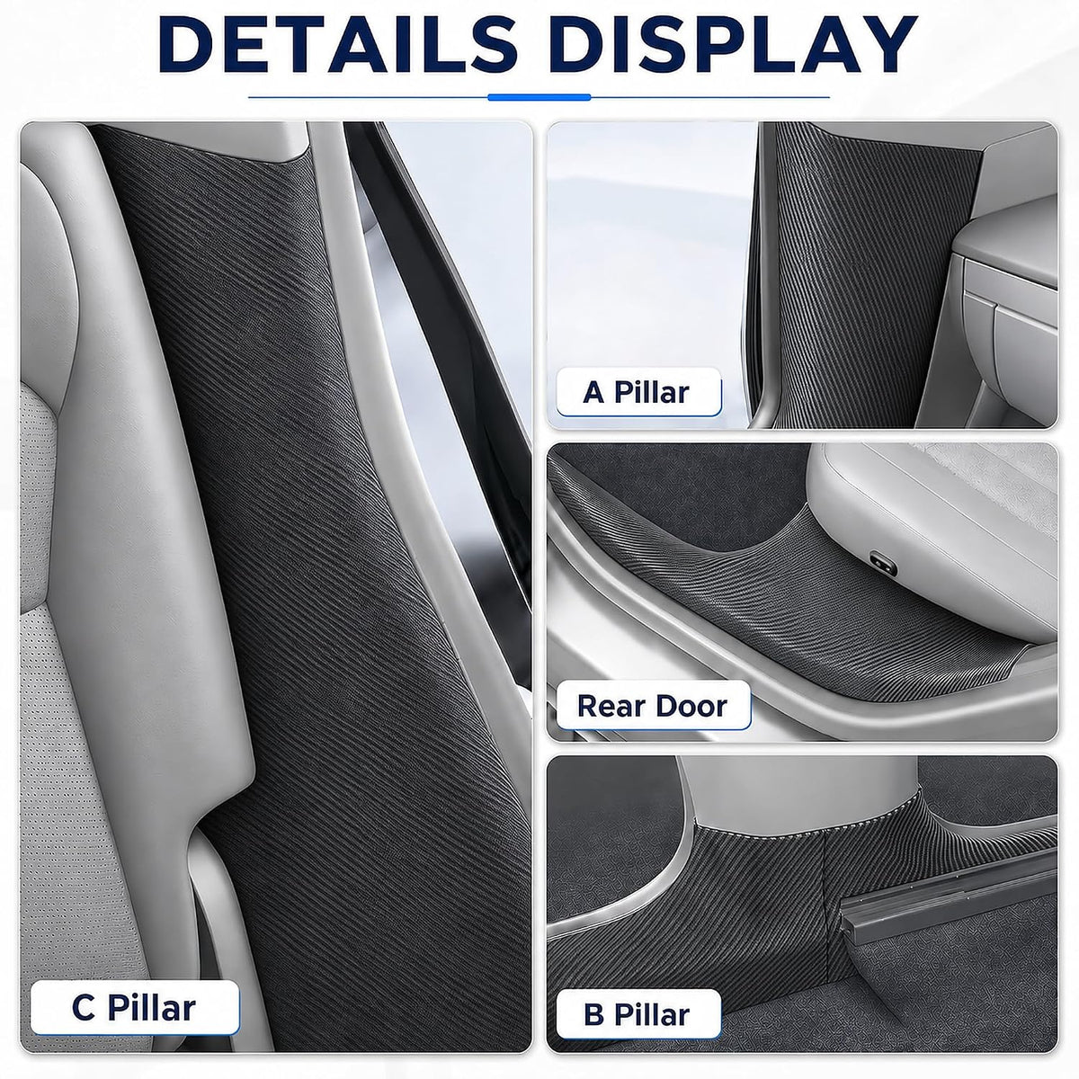 8PCS Door Sill Protector for Tesla Model Y Juniper 2025 2026, Carbon Fiber Texture Door Entry Guard Covers, Anti-Kick Anti-Scuff Full Coverage Threshold Trim, ABS Interior Accessories, Front & Rear