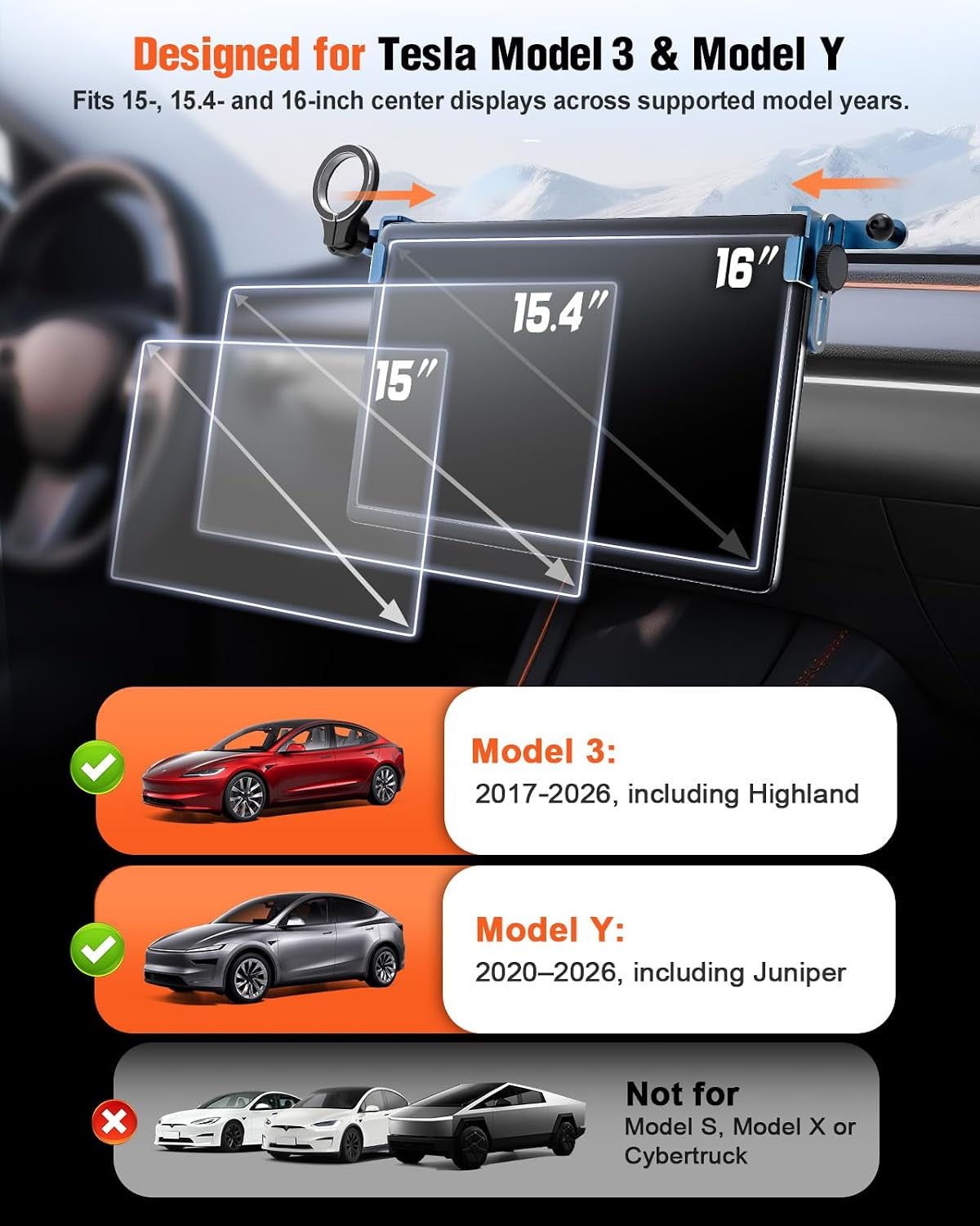 Magnetic Phone Mount for Tesla Model 3/Y Center Screen, Holder for Magsafe