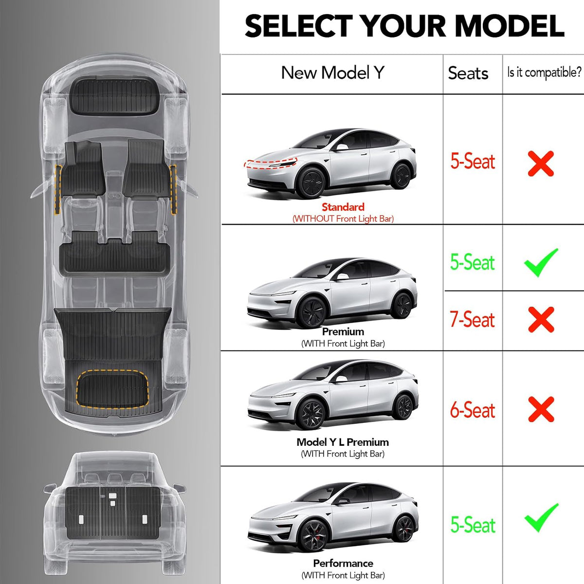 Tesla Model Y Floor Mats 2025 2026 11-Piece Set TPE Material