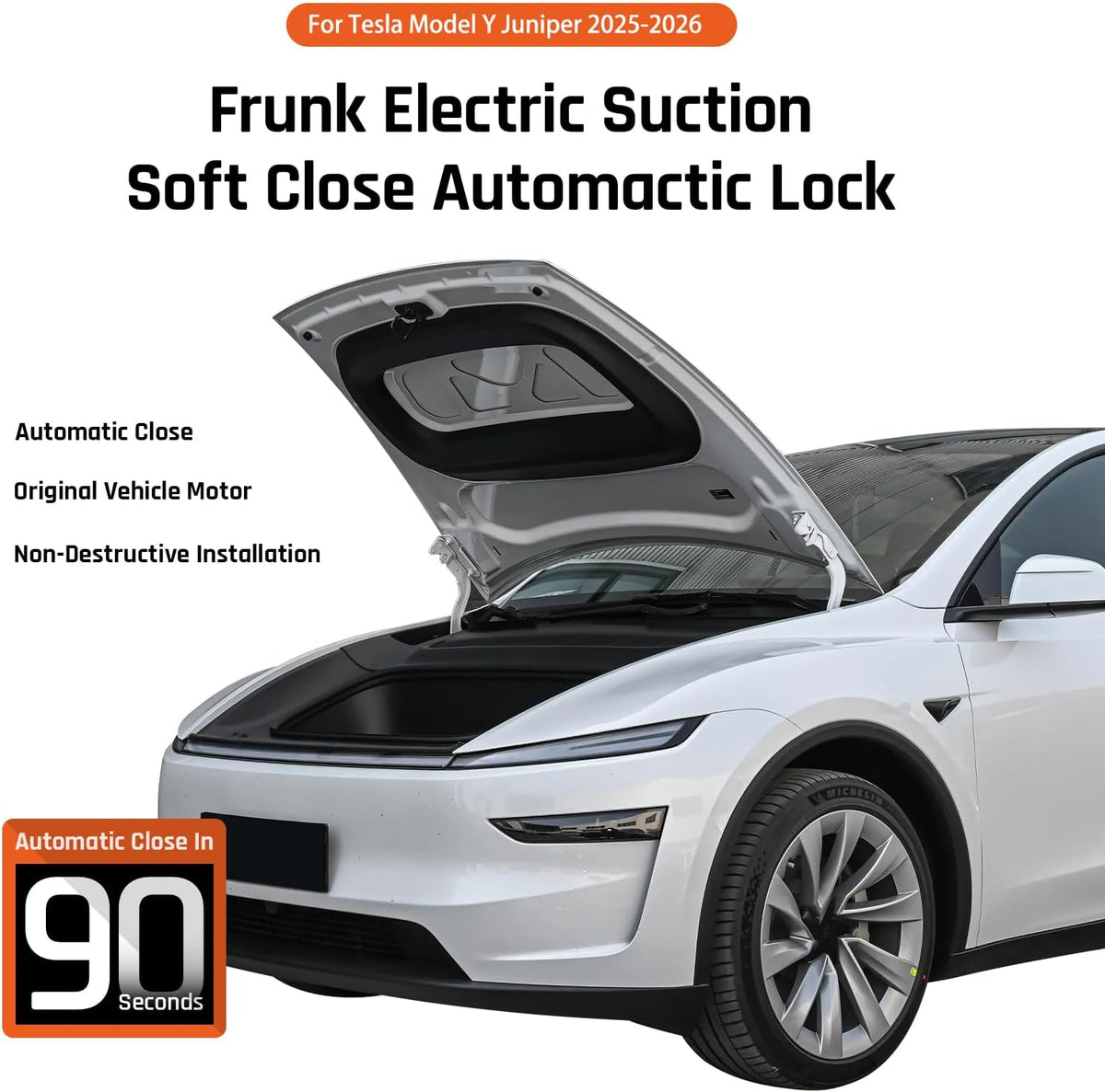 Hands-Free Automatic Frunk Closer for Tesla Model Y Juniper 2025 2026 - Power Front Trunk Lock with Soft Close - Easy Installation Accessory